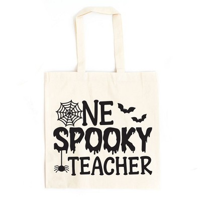 City Creek Prints One Spooky Teacher Canvas Tote Bag - 15x16 - Natural