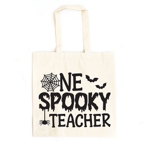 City Creek Prints One Spooky Teacher Canvas Tote Bag - 15x16 - Natural - 1 of 2