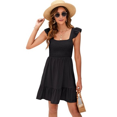 Whizmax Women's Summer Sleeveless Cute Sundress Dress Casual Smocked Ruffle  Tie Back Flowy Short Mini Dresses Black 2xl : Target