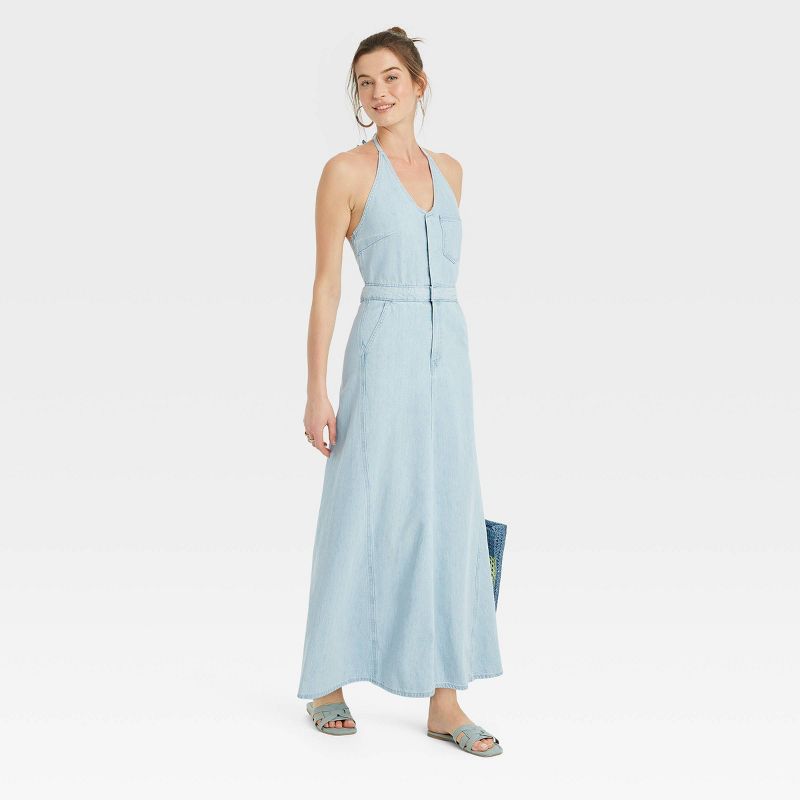 Women's Halter Neck Denim Maxi Dress - Universal Thread™ Blue, 4 of 5