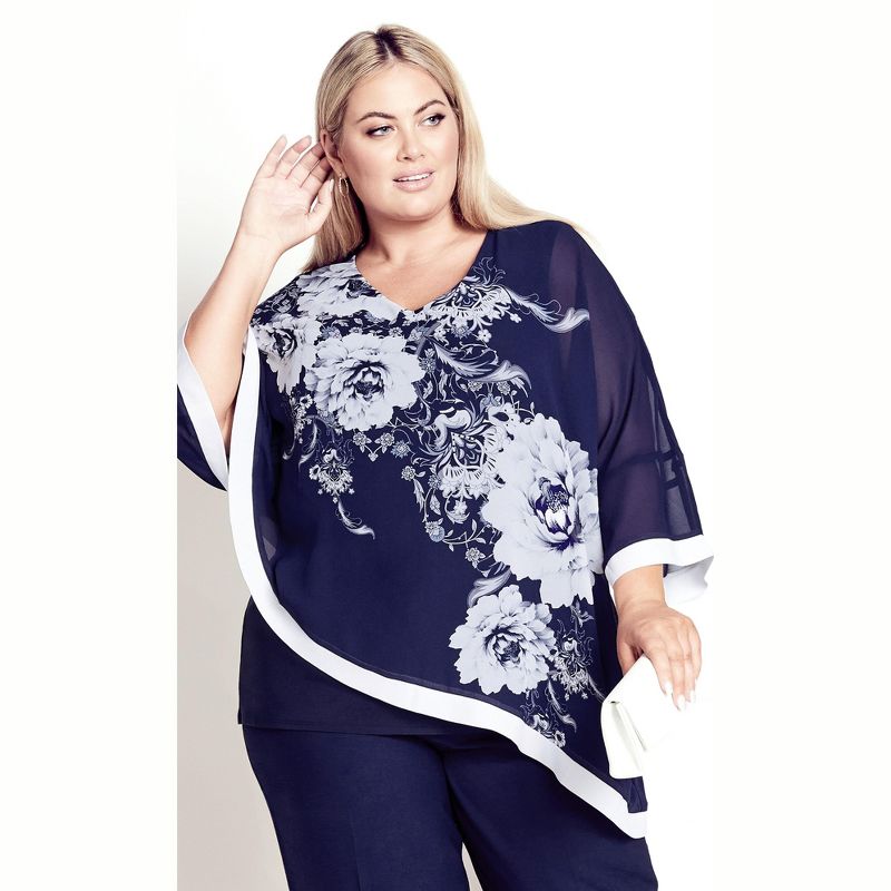 Women's Plus Size Audrey Overlay Print Top - navy floral | AVENUE, 1 of 9