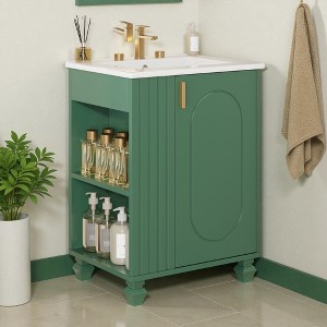 Mshliw 24" Freestanding Bathroom Vanity with Ceramic Sink, Solid Wood Frame, Soft-Closing Door, Side Open Shelves & Storage Cabinet - 1 of 4