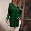 Coolmee Women's Fall Long Sleeve Shirts Basic Apparel Shirts Trendy V Neck Tshirt for Women Curved Hem Tops - 3 of 4
