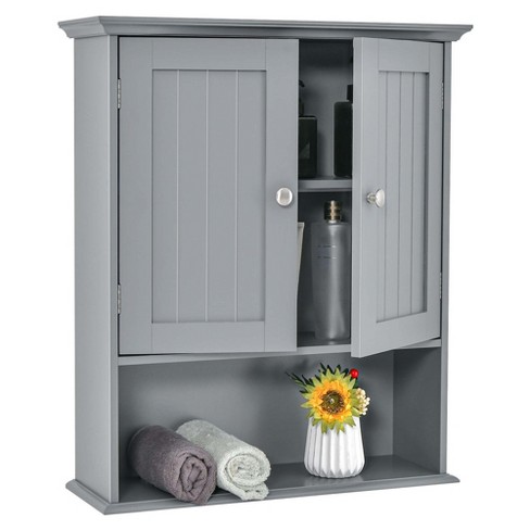 Costway Mirrored Medicine Cabinet Wall-mounted Bathroom Storage Organizer W/ shelf Grey : Target