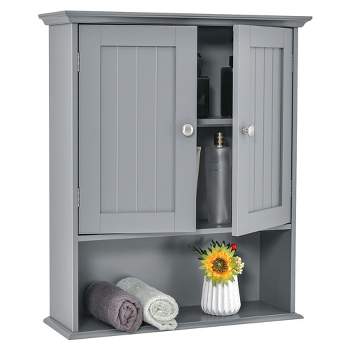 Costway Bathroom Wall Cabinet Medicine Storage Organizer with Adjustable Shelf & 2 Doors