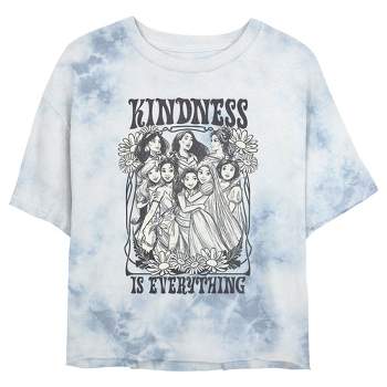 Juniors Womens Disney Black and White Princesses Kindness is Everything Crop T-Shirt