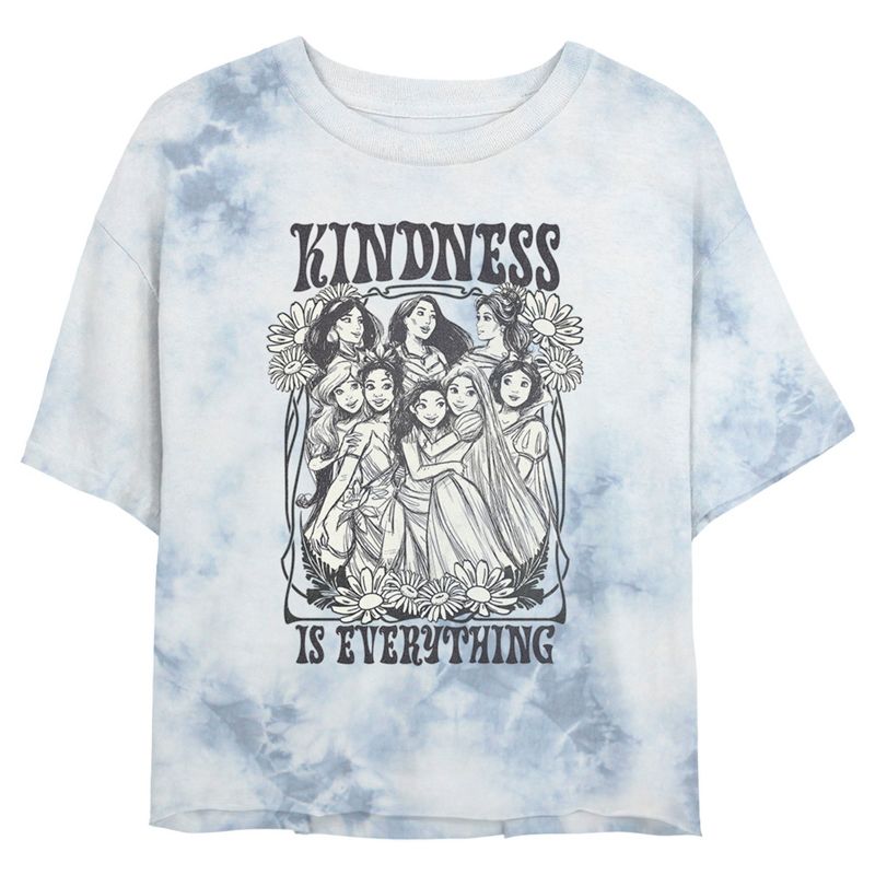 Juniors Womens Disney Black and White Princesses Kindness is Everything Crop T-Shirt, 1 of 4