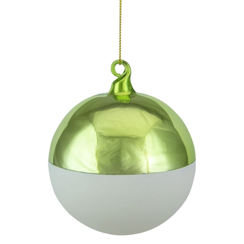 Northlight 3.5" Shiny Lime Green and Matte White Glass Christmas Ornament, 1 of 5