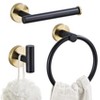 Itopfox 3 Piece Bathroom Hardware Set Black Gold Stainless Steel Wall Mounted Includes Towel Ring Toilet Paper Holder Robe Hook - 2 of 4