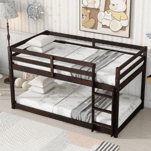 Whisen Twin over Twin Solid Rubber Wood Loft Floor Bed Frame with Ladder - 1 of 4