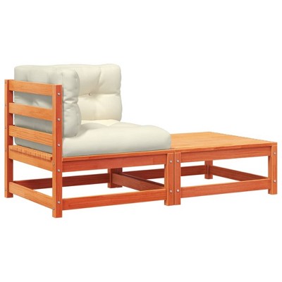 vidaXL Patio Sofa Wax brown and cream Solid pine wood and Oxford fabric