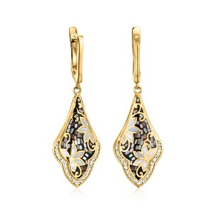 Ross-Simons White and Gray Mother-Of-Pearl and .50 ct. t.w. White Zircon Drop Earrings in 18kt Gold Over Sterling - 1 of 4
