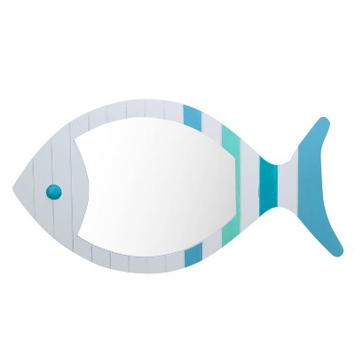 Beachcombers Slat Fish Mirror Coastal Plaque Sign Wall Hanging Decor Decoration For The Beach 15.25 x 28.5 x 0.5 Inches.