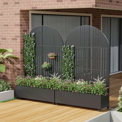 PexFix 72" x 47" Tall Wrought Iron Garden Arched Trellis with Planter Box Black Outdoor Plant Support for Climbing Flowers Vines Patio Yard Decor
