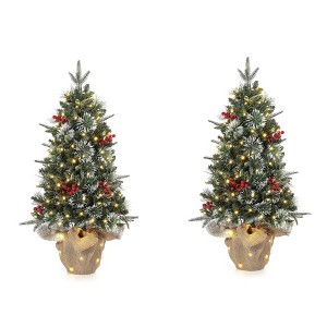Clearance! 3 FT Artificial Pre-Lit Christmas Tree with Deer Lightbox, Vintage Potted Base, Snow Flocked, Easy Setup - 1 of 4