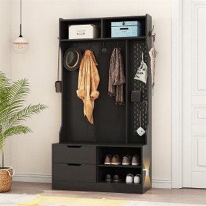 Hall Tree with 6 Hooks, Coat Hanger Entryway Bench with 2 Drawers & 2 Open Shelves, Morden Hallway Coat Rack for Front Door Entrance Mudroom - 1 of 4