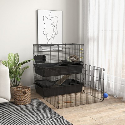 Small Animal Cage with Playpen and Accessories for Guinea Pigs,Multi Level Indoor Habitat with Ramp Water Bottle and Food Dish - LAOTIES