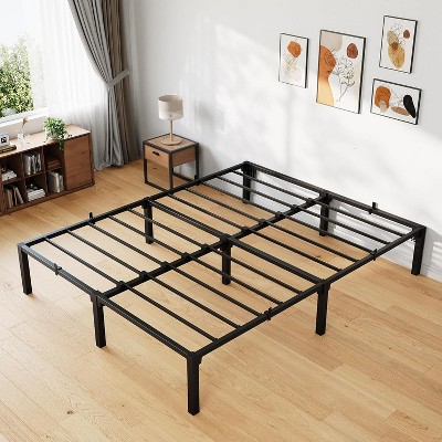 homfan Bed Frame, High Platform Bed Frame, Queen Size with Storage Space, Heavy Duty Steel Slat Support, No Screws Needed, Easy Assembly