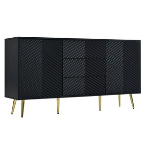Vynxaria Modern Sideboard - Geometric Line Doors, Conical Metal Legs & Central Drawers, for Study/Entryway/Living Room - 1 of 4