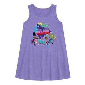 Girls' - Hey Arnold! - Retro Arnold and Gerald Graphic Sleeveless Aline Dress - 1 of 3
