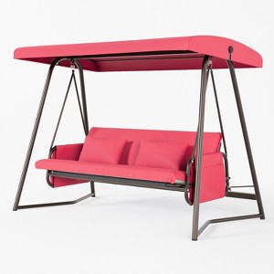 CAVINAS 3-Seat Metal Porch Swing,Outdoor Patio Swing Chair with Cushion and Adjustable Canopy,Outdoor Swing for Poolside,Porch,Garden - 1 of 4