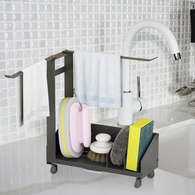 Kitchen Rag Rack,Large Capacity Sink Organizer,Cleaning Drying Tools for Sponge Brush Soap Tray Dish with Removable Towel Rack