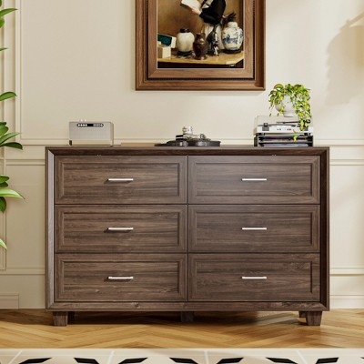 Famapy Farmhouse Buffet Storage Cabinet Dresser Accent Cabinet with 6 Drawers, White Wood Dresser for Bedroom, Living Room, Hallway