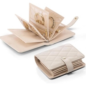 Mini Book-Style Travel Jewelry Case, Portable Organizer with Clear Zipper Pouch for Rings & Earrings, Cream White - 1 of 4
