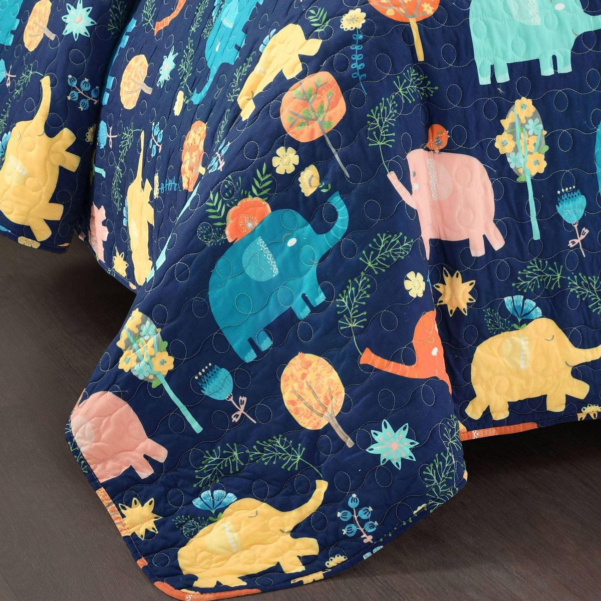 Kids' Hygge Elephant Quilt Set Navy Blue - Lush Décor - thumbnail 4