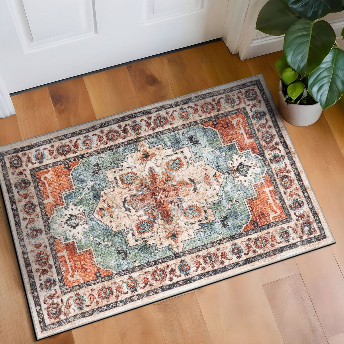 World Rug Gallery Transitional Medallion Washable Non Slip Area Rug: Stain & Fade-Resistant, Low Pile, Pet Friendly - thumbnail 8