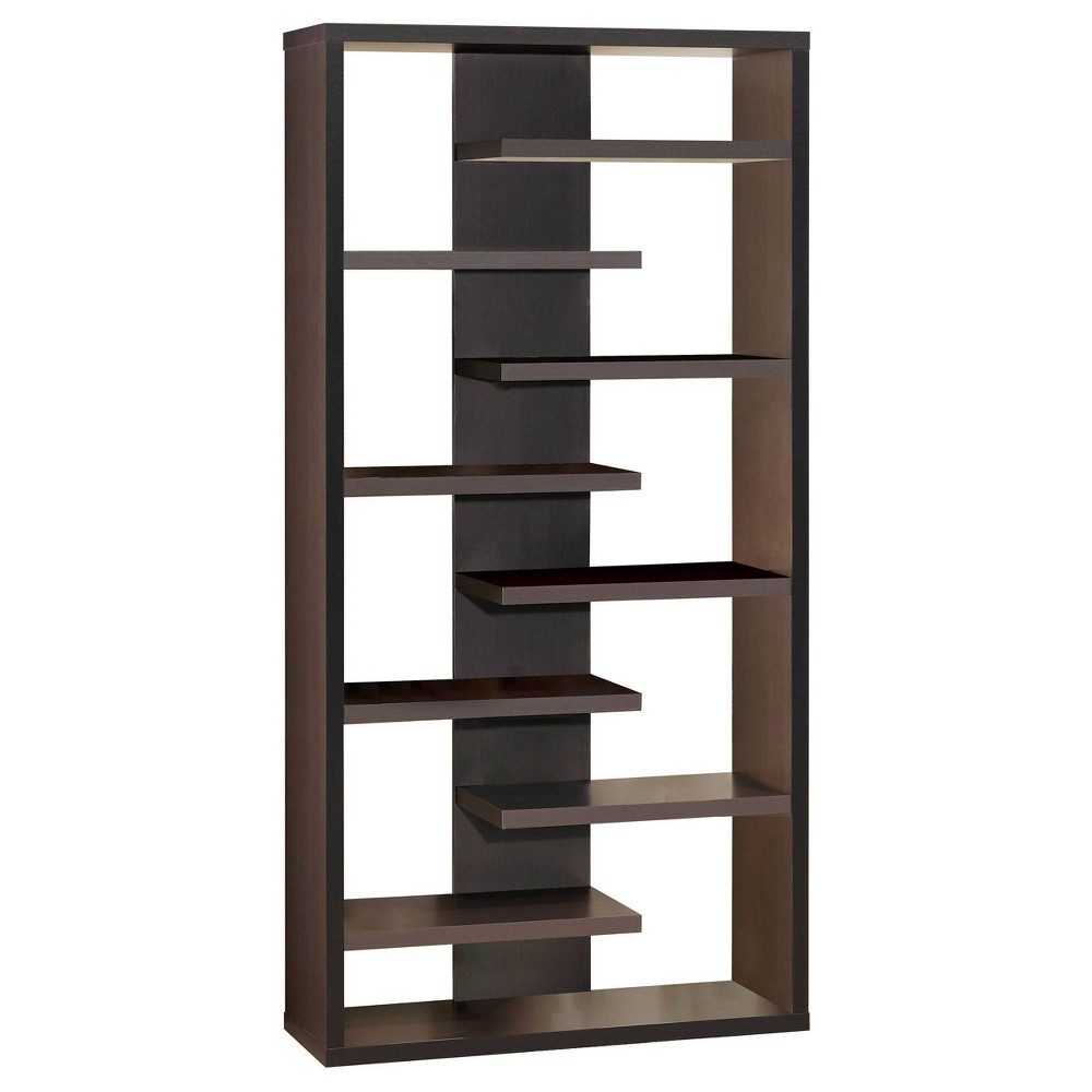 Photos - Wall Shelf 70.75" Modern 8 Shelf Bookcase with Staggered Shelves Cappuccino - Coaster