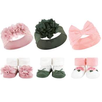 Hudson Baby Infant Girl Headband and Socks Giftset, Pink Green, One Size