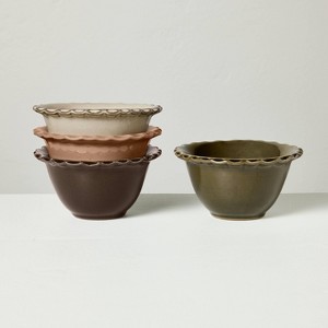 4pc 4oz Stoneware Carved Edge Prep Bowls Brown/Cream/Green/Tan - Hearth & Hand™ with Magnolia - 1 of 3