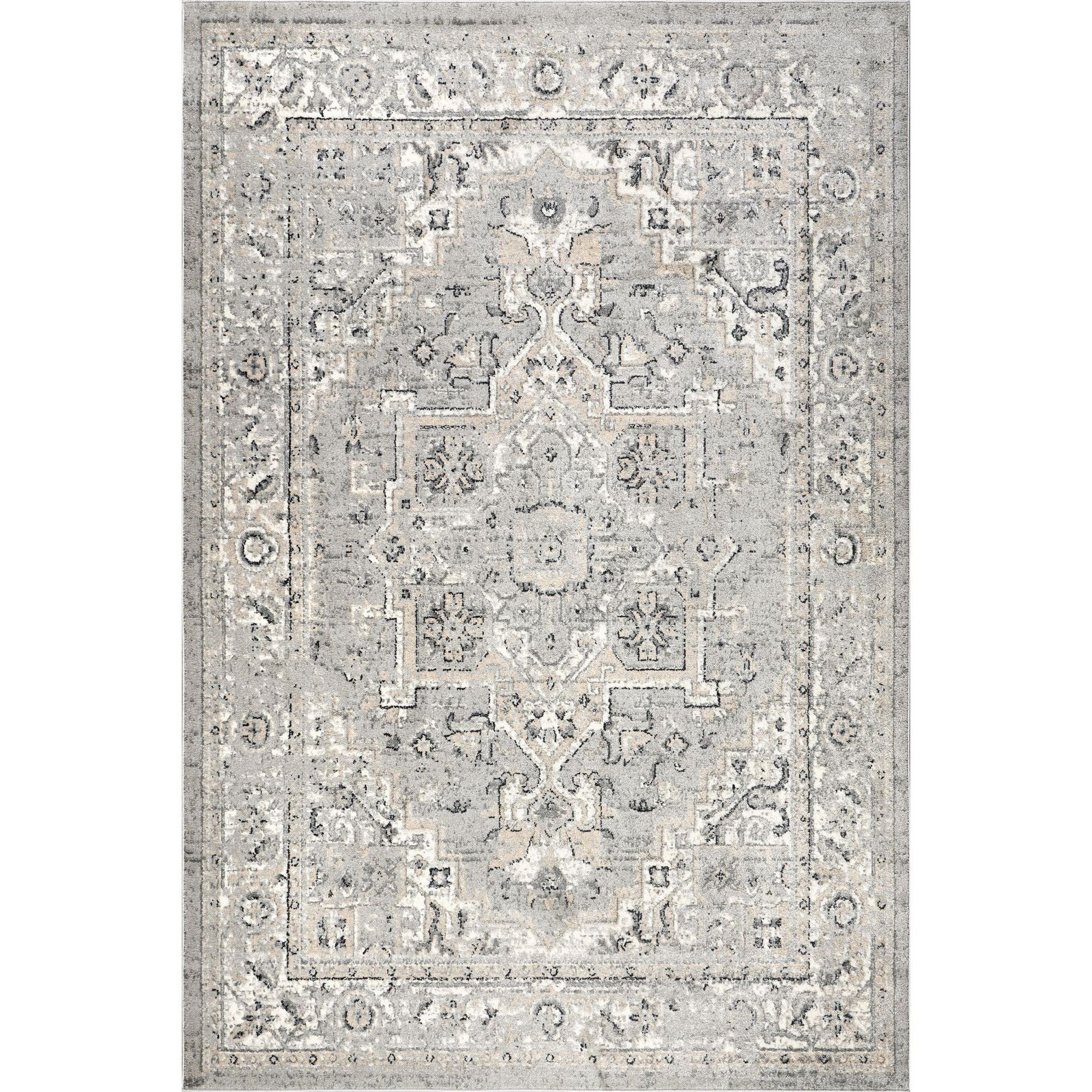 Nuloom Gena Medallion 4x6 Indoor Area Rug for Living Room Bedroom Dining Room Kitchen, Light Grey/Ivory