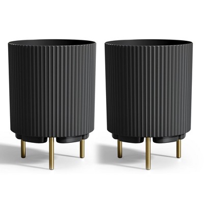 Maggift Planters, 2PCS Decorative Planter Set with Stand, Simple Design Round Flower Pot for Garden, Patio, Black, 14.8" * 14.8" * 20.3"