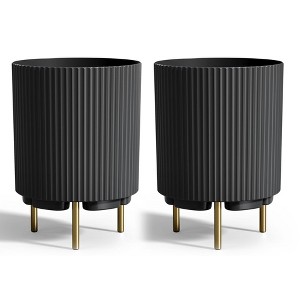 Maggift Planters, Decorative Planter Set with Stand, Simple Design Round Flower Pot for Garden, Patio, Black, 14.8" * 14.8" * 20.3" - 1 of 4