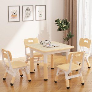 Kids Table and 4 Chairs Set with Graffiti Desktop, Height Adjustable Toddler Table and Chairs Set - 1 of 4