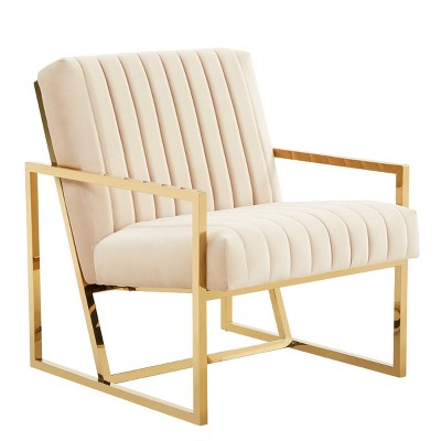 LeisureMod Velvet Accent Arm Chair with Gold Stainless Steel Legs - Montgomery Series for Living Room, Bedroom, Office
