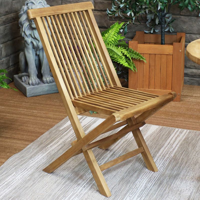 Sunnydaze Outdoor Solid Teak Wood with Stained Finish Hyannis Folding Dining Chairs - Light Brown, 4 of 13