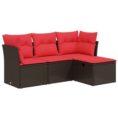 vidaXL 4 Piece Patio Sofa Set with Cushions Brown Poly Rattan - Brown without storage