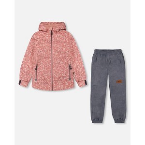 Deux par Deux Girl Printed Jacket Two-Piece Mid-Season Outerwear Set Small White Flowers on Pale Pink and Gray - 1 of 4