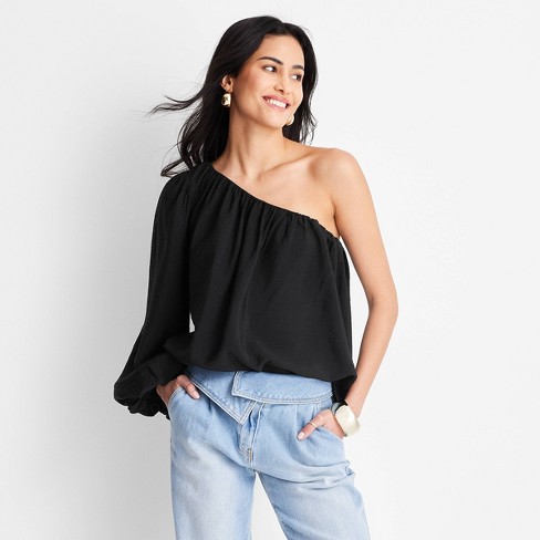 Women's Balloon Sleeve Asymmetrical One Shoulder Top - Future Collective™  with Jenny K. Lopez Black XXS