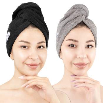 American Soft Linen 100% Cotton Hair Drying Towels for Women, 2 Pack Head Towel Cap, Cotton Hair Turban Towel Wrap
