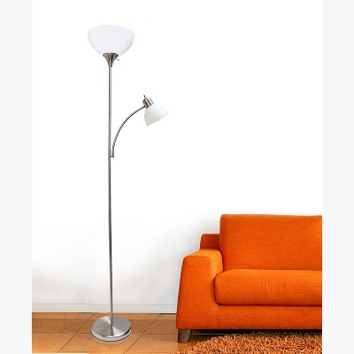 Elegant Brushed Nickel Floor Lamp with Adjustable Reading Light, White Shade