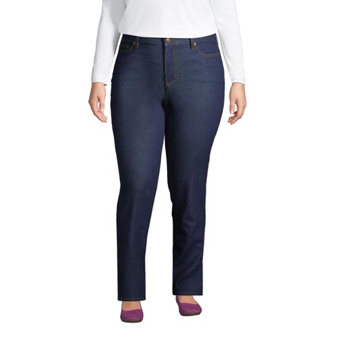 Lands' End Women's Plus Size Mid Rise Straight Leg Blue Jeans - 16 Plus ...