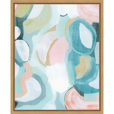 Pastel Garden Abstract Canvas Print with Maple Frame