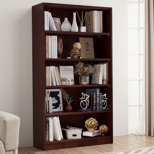 MAYEERTY Mahogany 5-Shelf Modern Wood Bookcase - 60-Inch Tall, for Bedroom, Living Room & Manga Library - 1 of 4