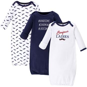 Hudson Baby Infant Boy Cotton Long-Sleeve Gowns 3pk, Bonjour, 0-6 Months