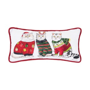 C&F Home 6" x 12" 3 Cats Wearing Winter Christmas Sweaters and Scarves Printed Small/Petite Accent Pillow - 1 of 4
