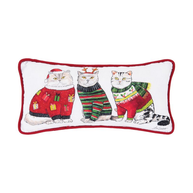 C&F Home 6" x 12" 3 Cats Wearing Winter Christmas Sweaters and Scarves Printed Petite Accent Throw Pillow, 1 of 6